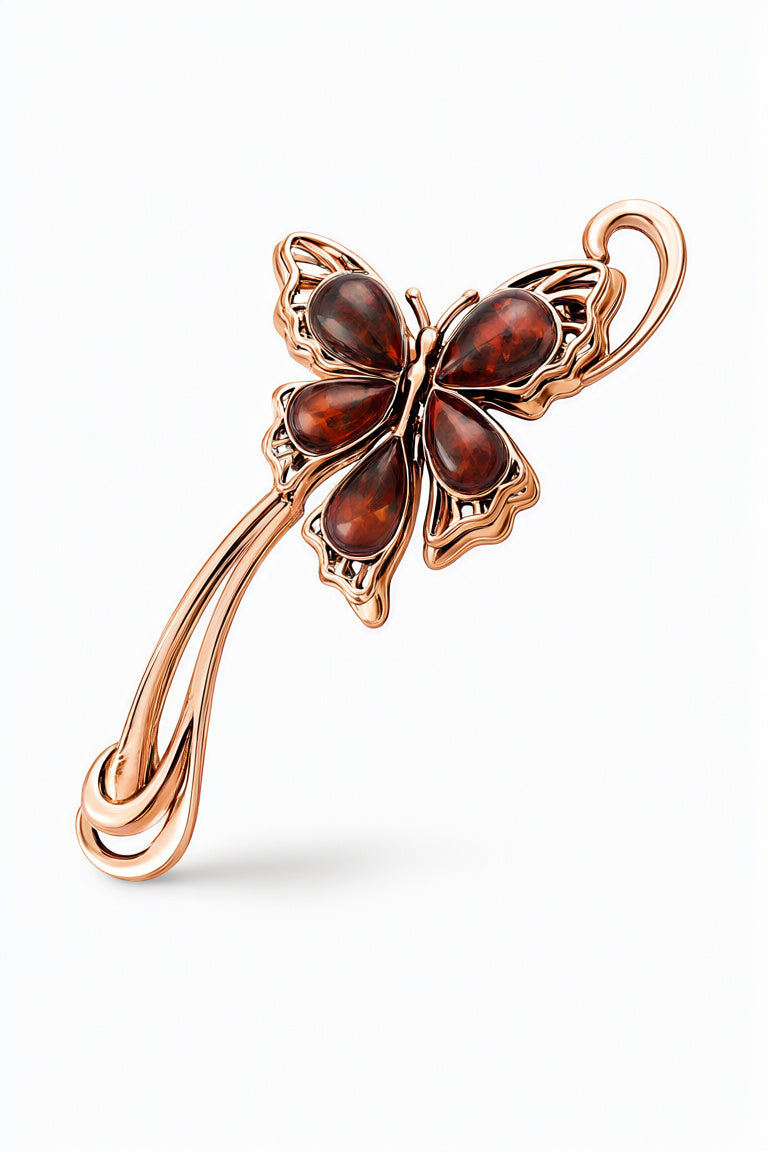 Teardrop Cognac Amber Silver Brooch — DARVIN (Pre-Order)