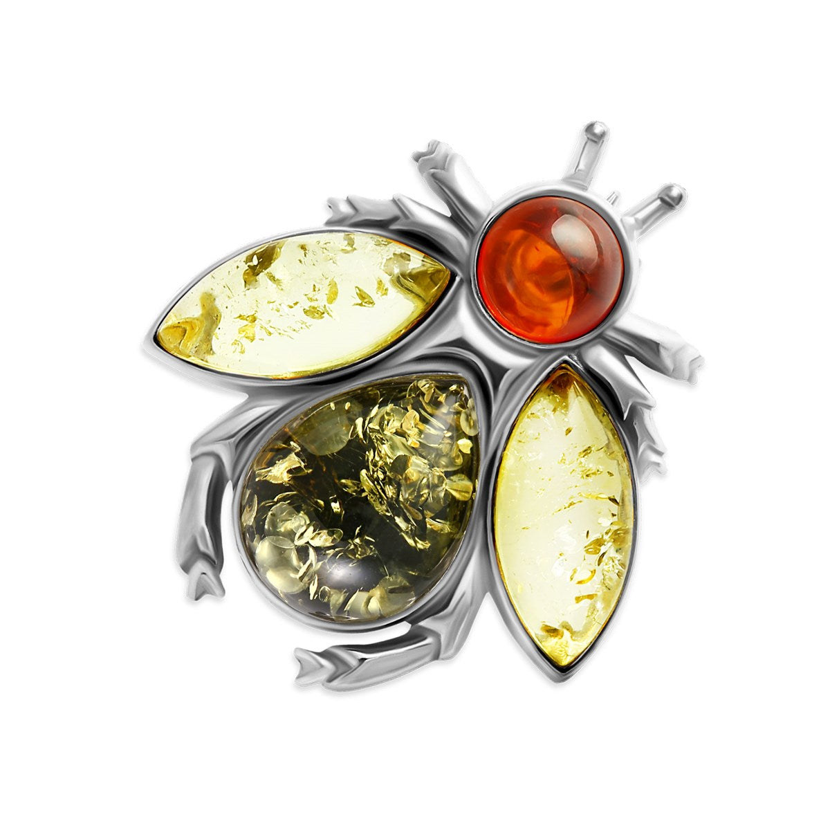 Teardrop Mixed Amber Silver Brooch — DARVIN (Pre-Order)