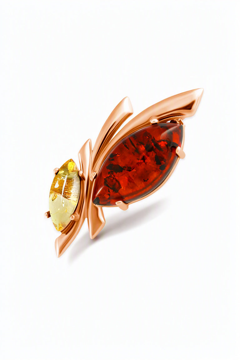 Marquise Mixed Amber Silver Brooch — DARVIN (Pre-Order)