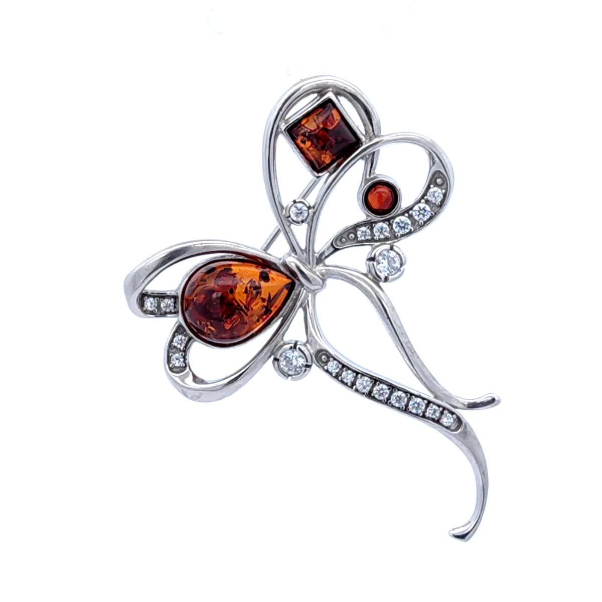 Teardrop Cognac, Colorless Amber Silver Brooch — DARVIN (Pre-Order)