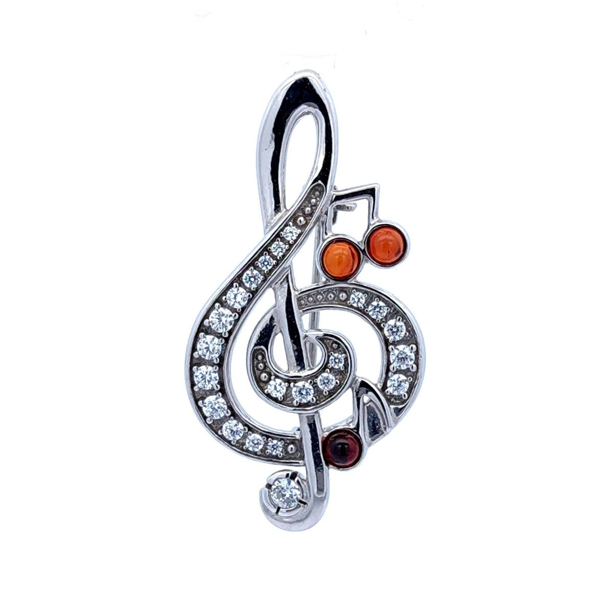 Round Cognac, Colorless Amber Silver Brooch — DARVIN (Pre-Order)