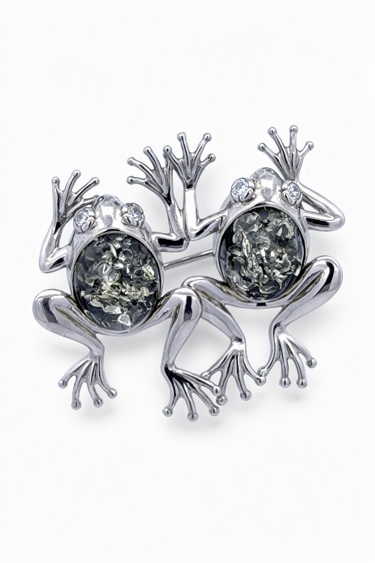 Oval Green, Colorless Amber Silver Brooch — DARVIN (Pre-Order)