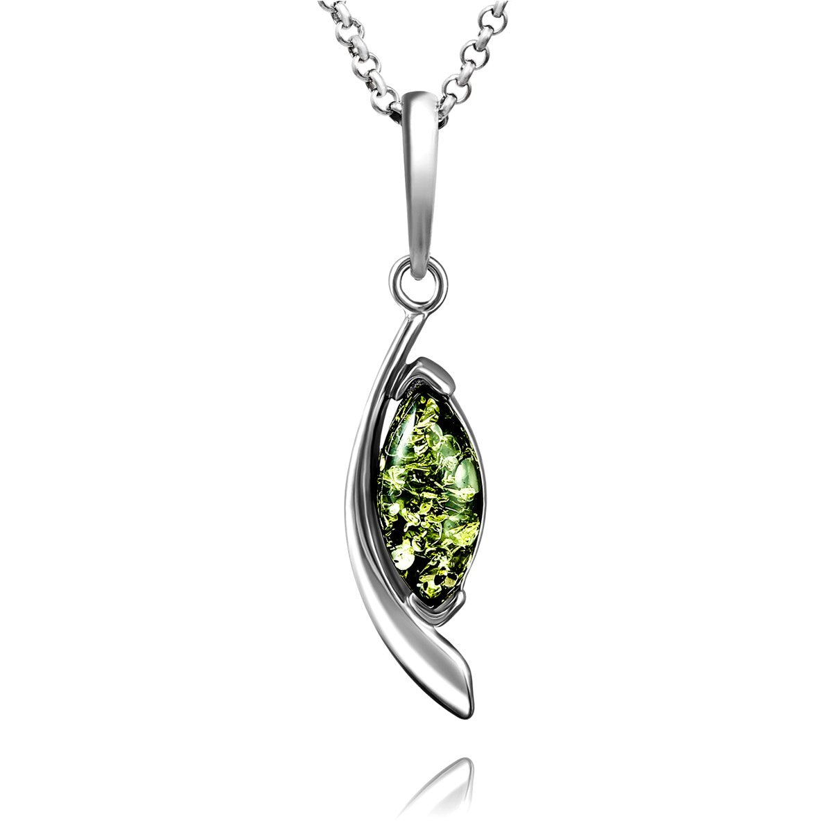 Marquise Green Amber Silver Pendant — DARVIN (Pre-Order)