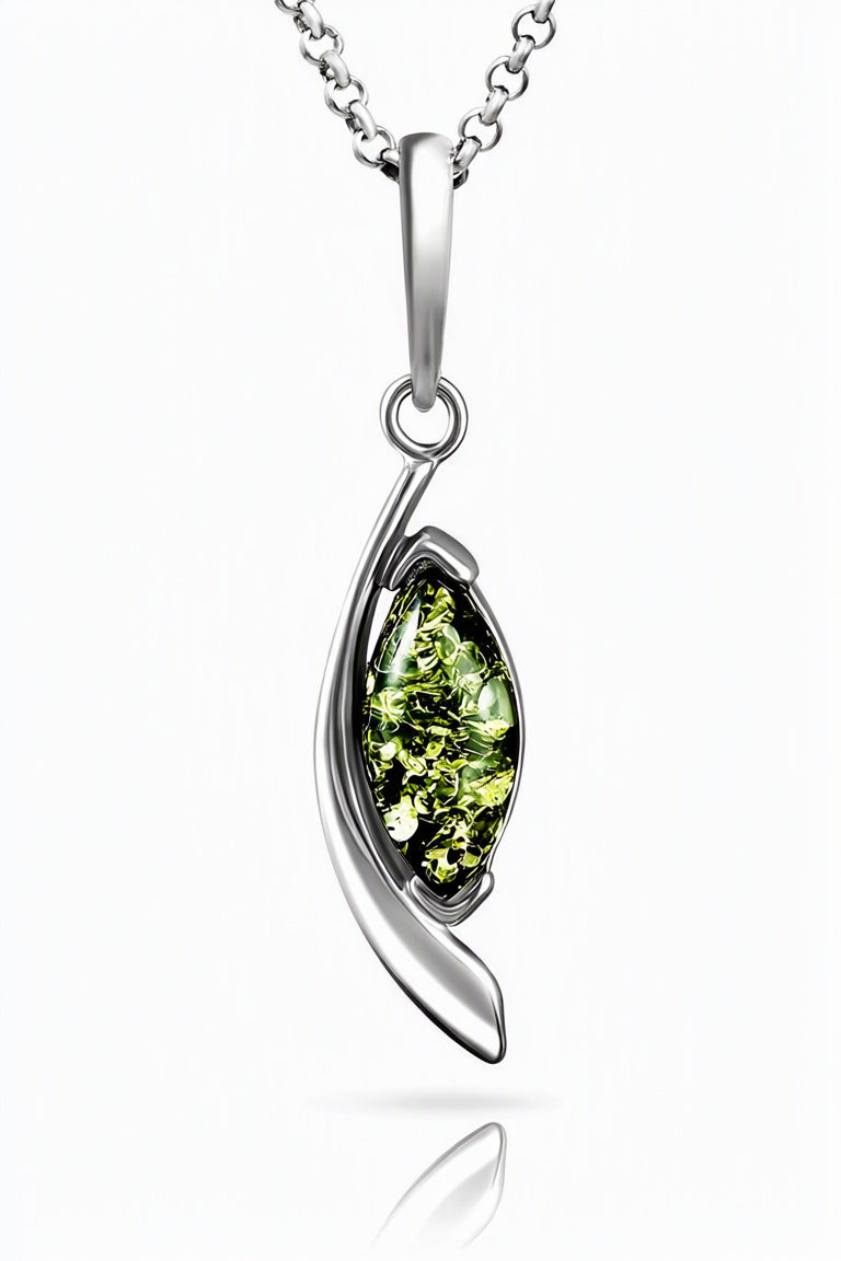 Marquise Green Amber Silver Pendant — DARVIN (Pre-Order)