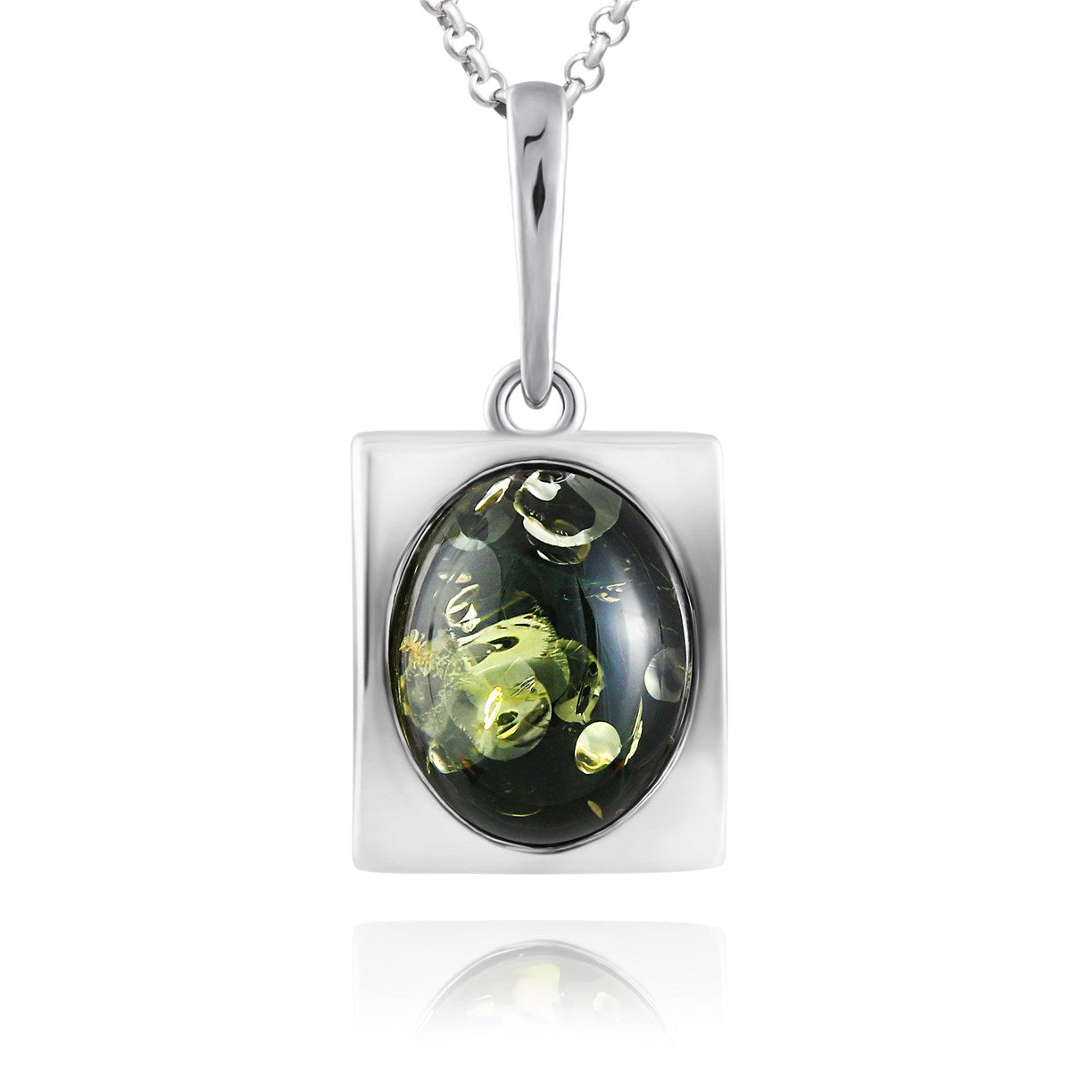 Oval Green Amber Silver Pendant — DARVIN (Pre-Order)