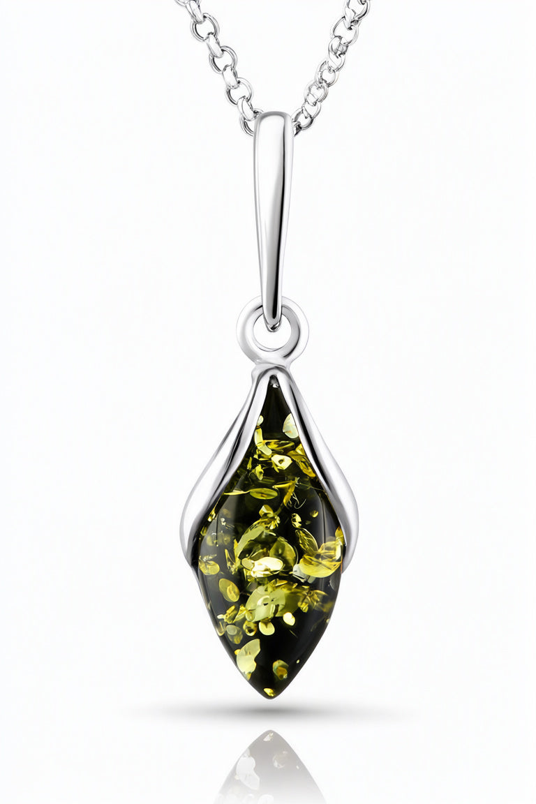Marquise Green Amber Silver Pendant — DARVIN (Pre-Order)