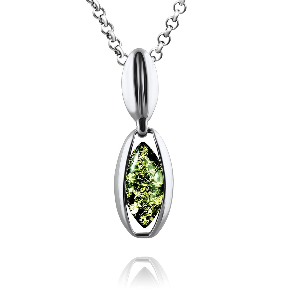 Marquise Green Amber Silver Pendant — DARVIN (Pre-Order)
