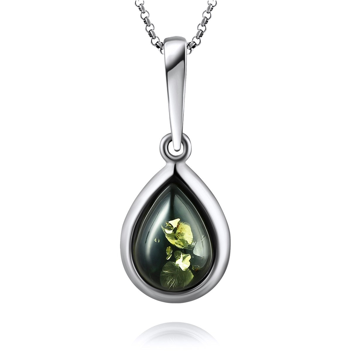 Teardrop Green Amber Silver Pendant — DARVIN (Pre-Order)