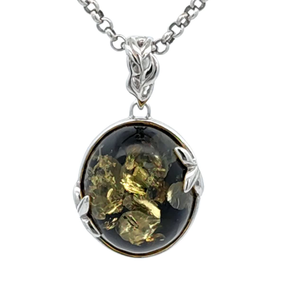 Oval Green Amber Silver Pendant — DARVIN (Pre-Order)