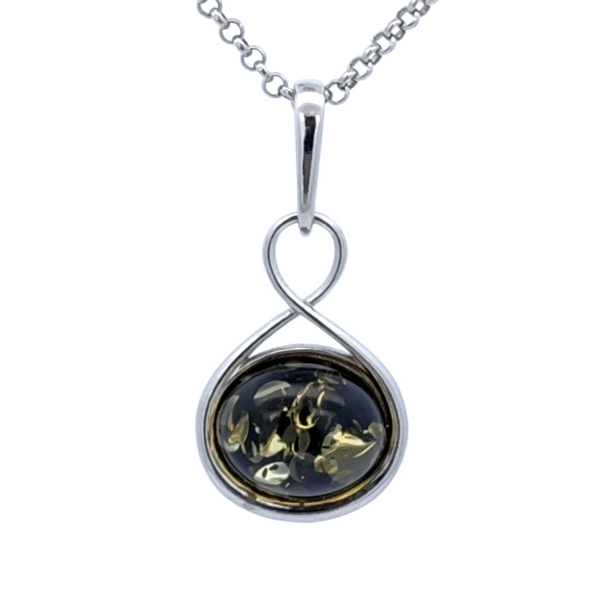 Oval Green Amber Silver Pendant — DARVIN (Pre-Order)