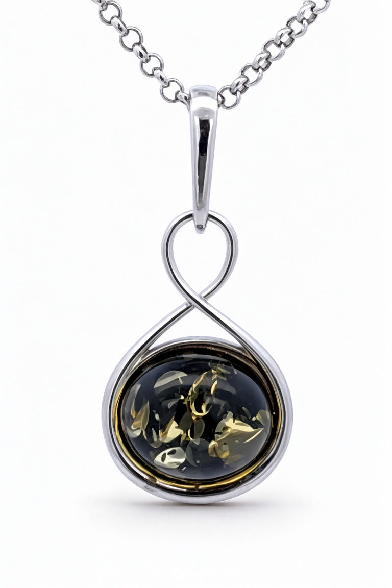 Oval Green Amber Silver Pendant — DARVIN (Pre-Order)