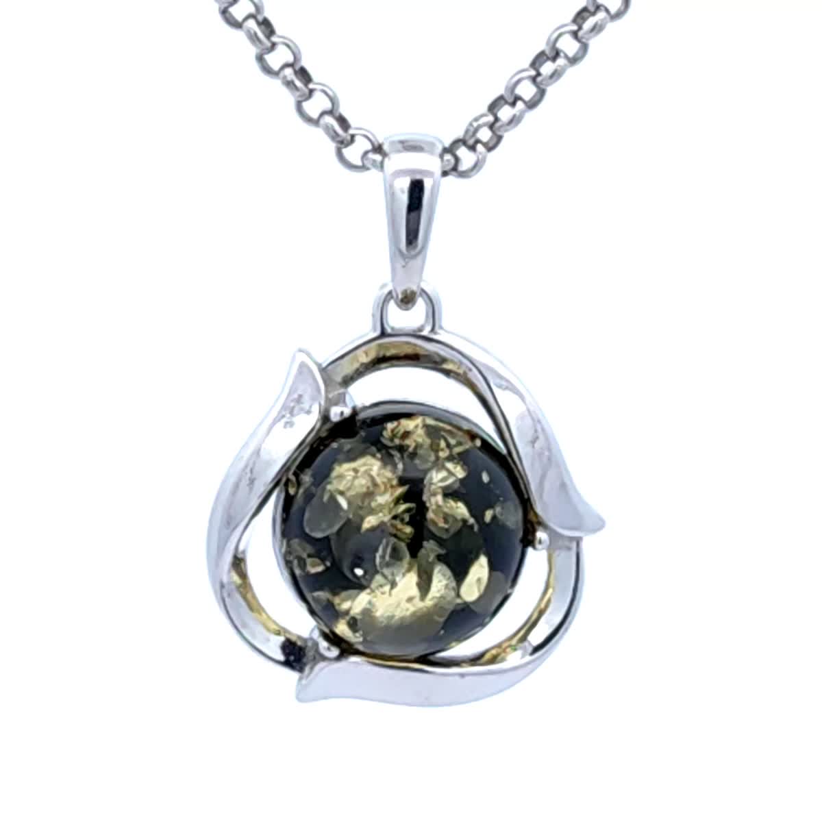 Round Green Amber Silver Pendant — DARVIN (Pre-Order)