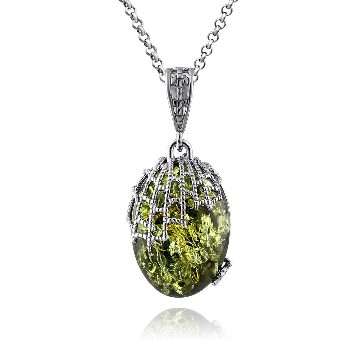 Oval Green Amber Silver Pendant — DARVIN (Pre-Order)