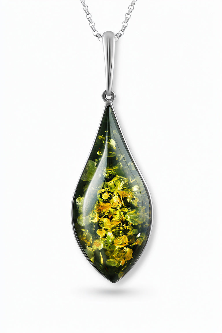 Green Amber Silver Pendant — DARVIN (Pre-Order)