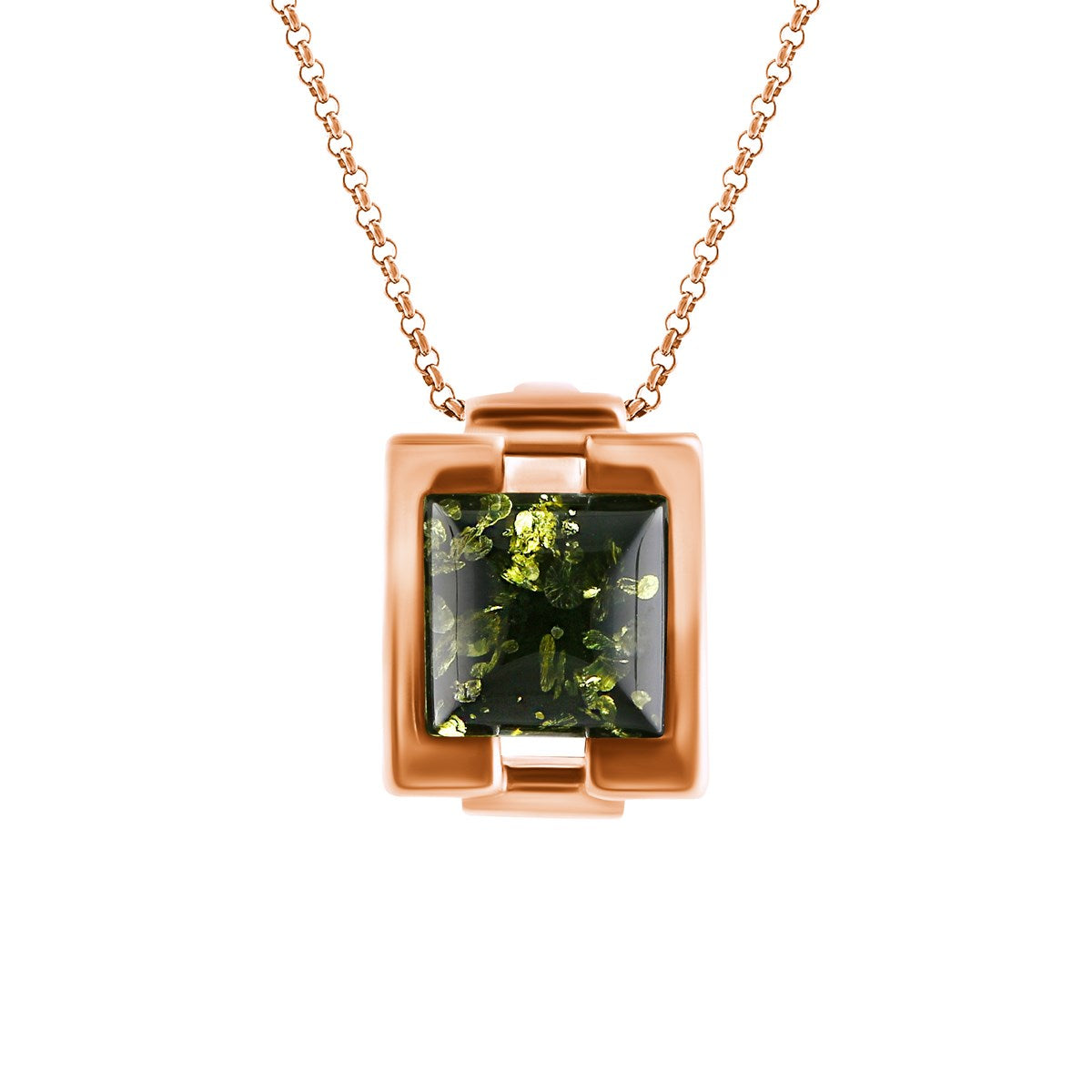 Square Green Amber Silver Pendant — DARVIN (Pre-Order)