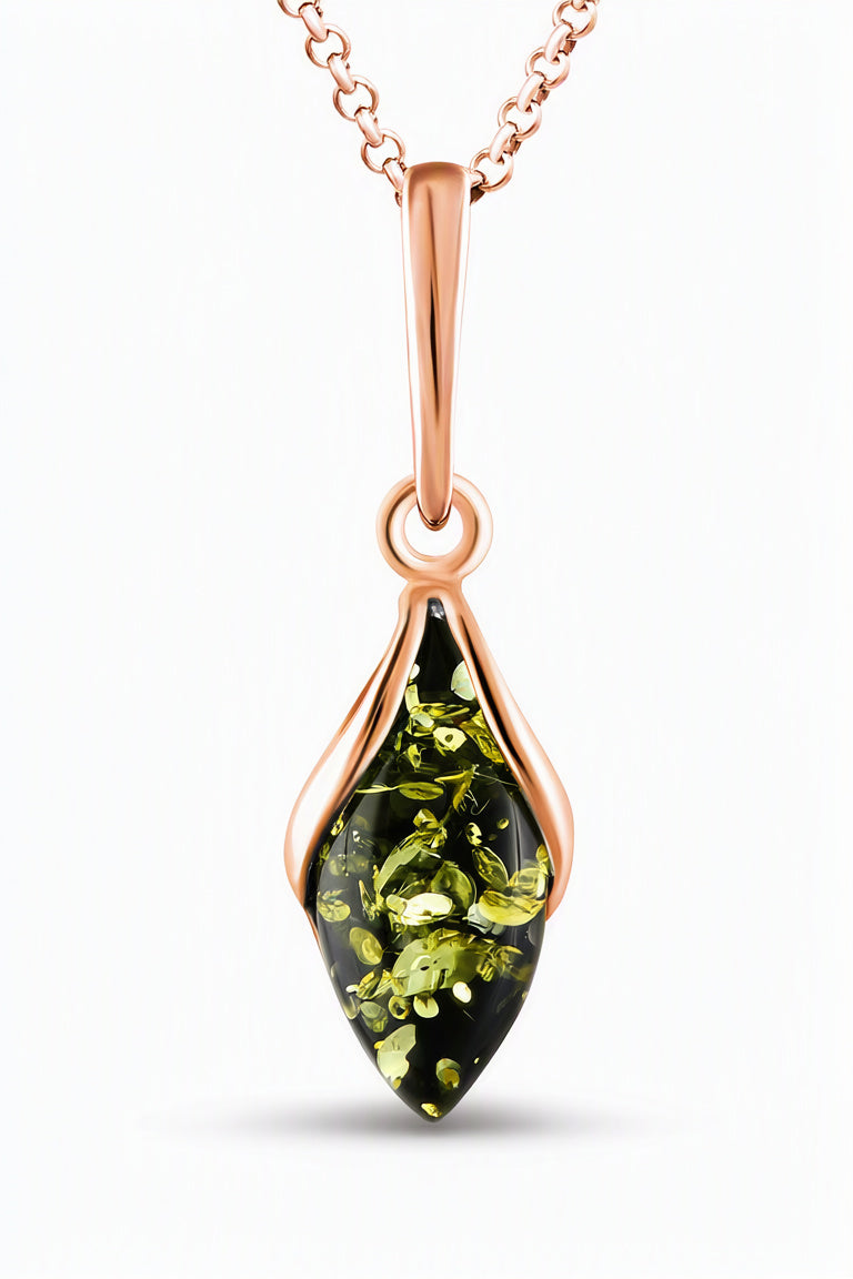 Marquise Green Amber Silver Pendant — DARVIN