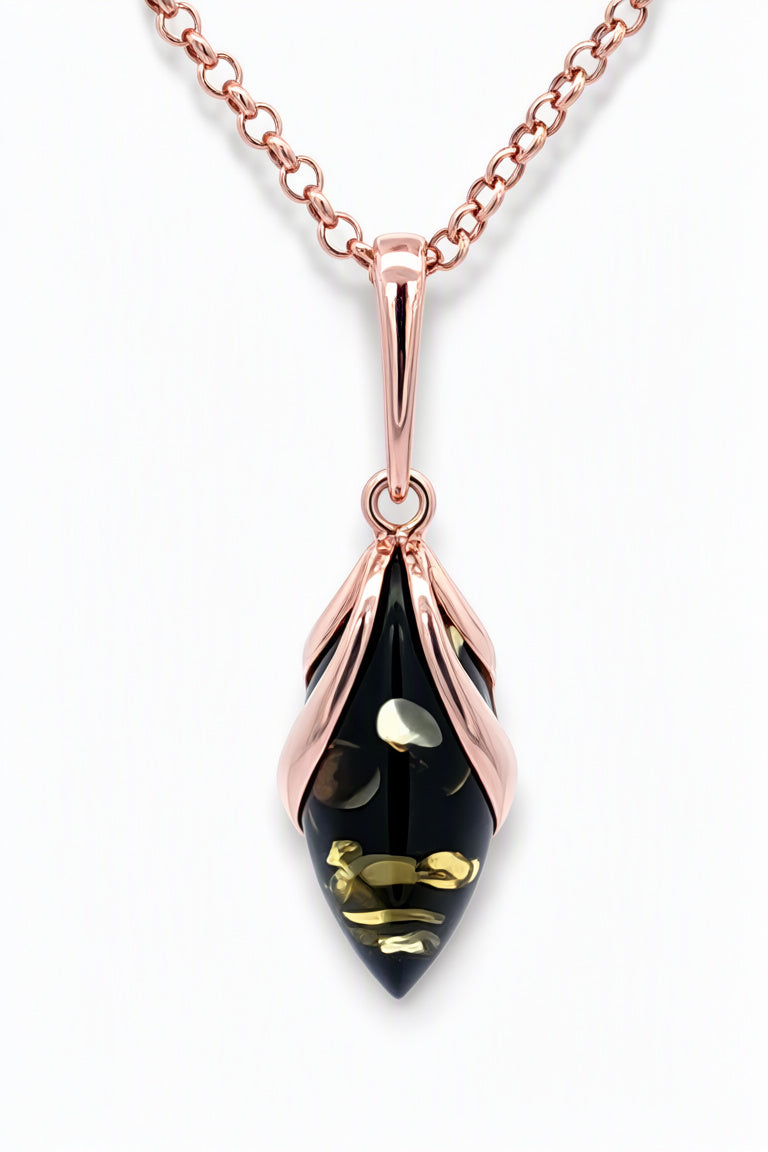 Marquise Green Amber Silver Pendant — DARVIN (Pre-Order)