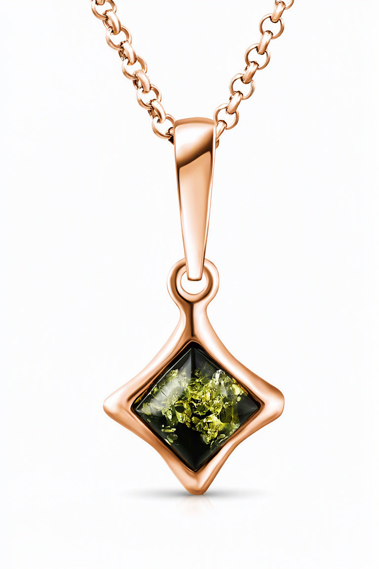 Square Green Amber Silver Pendant — DARVIN (Pre-Order)