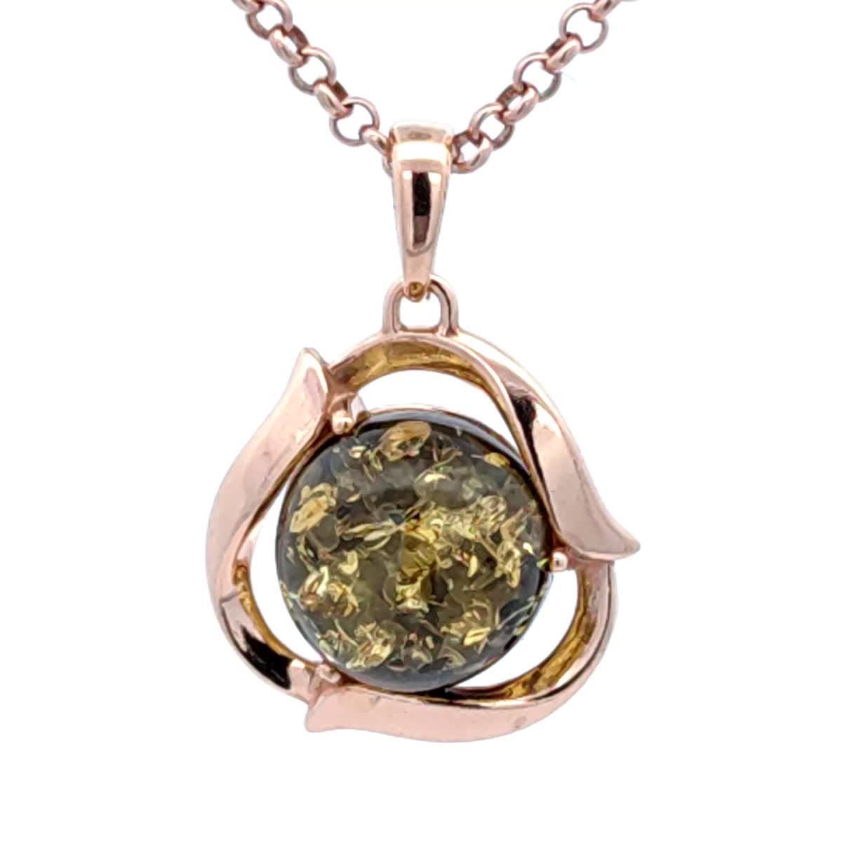 Round Green Amber Silver Pendant — DARVIN (Pre-Order)