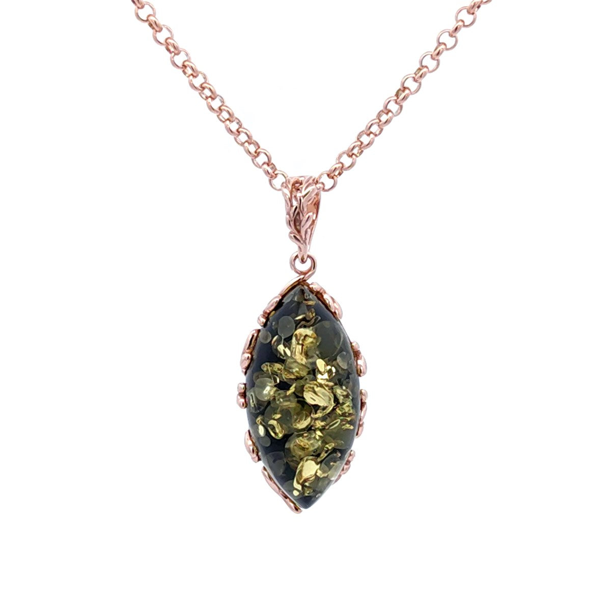 Marquise Green Amber Silver Pendant — DARVIN (Pre-Order)