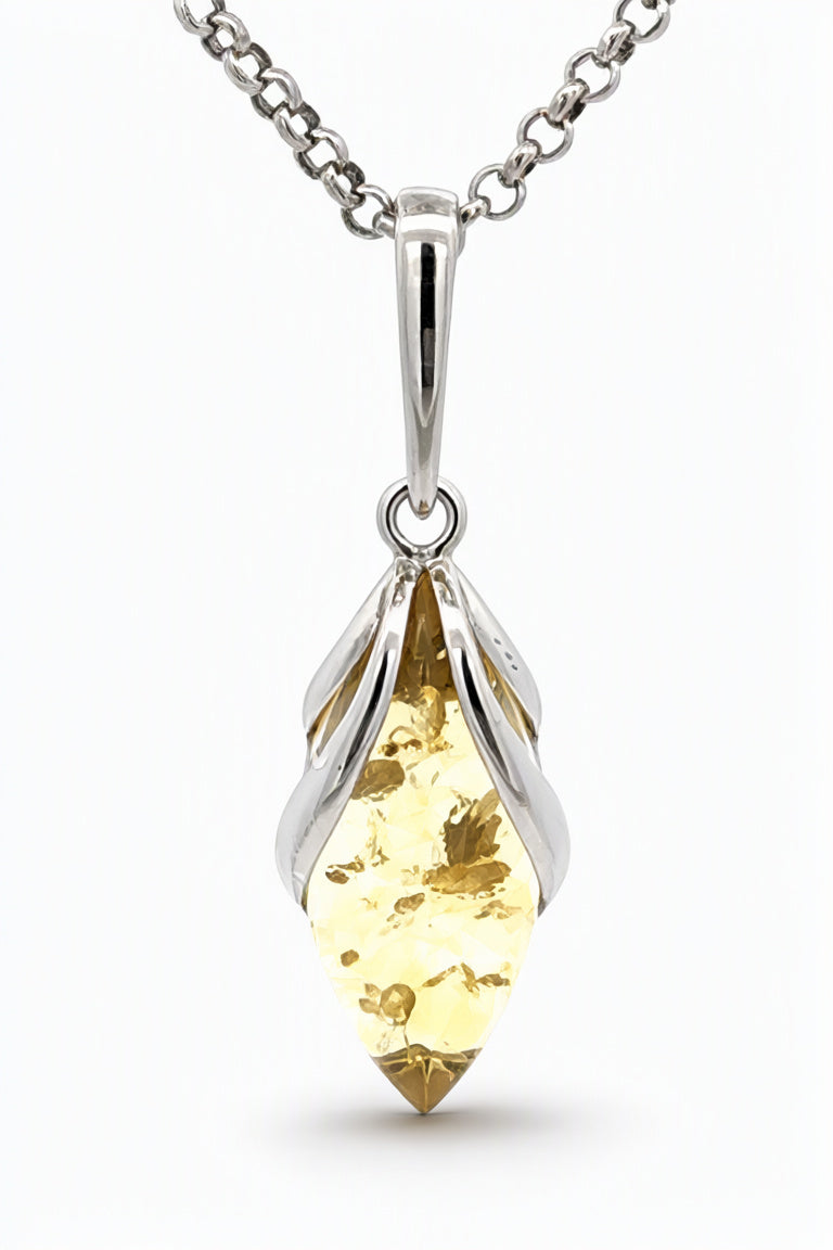 Marquise Lemon Amber Silver Pendant — DARVIN (Pre-Order)