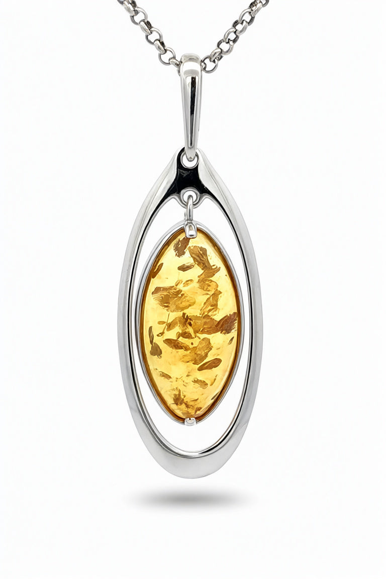 Oval Lemon Amber Silver Pendant — DARVIN (Pre-Order)