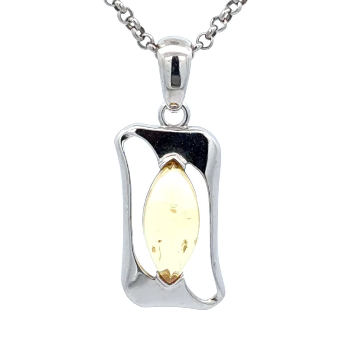 Marquise Lemon Amber Silver Pendant — DARVIN