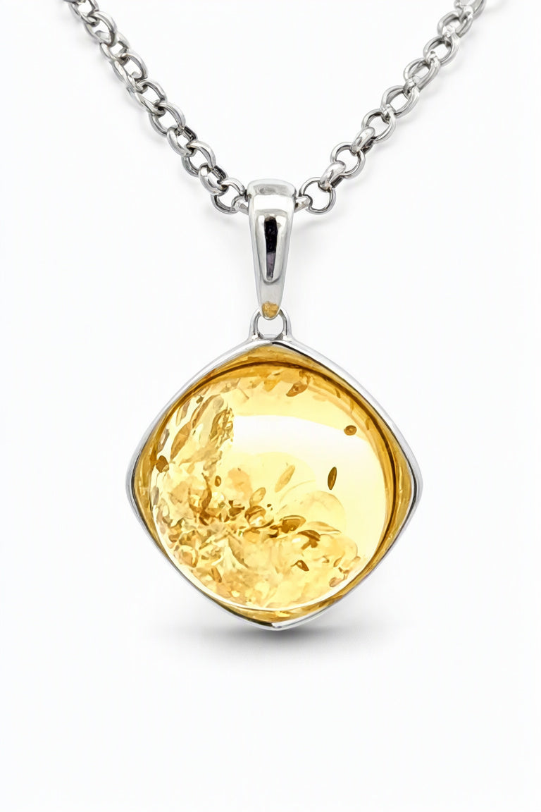 Round Lemon Amber Silver Pendant — DARVIN (Pre-Order)