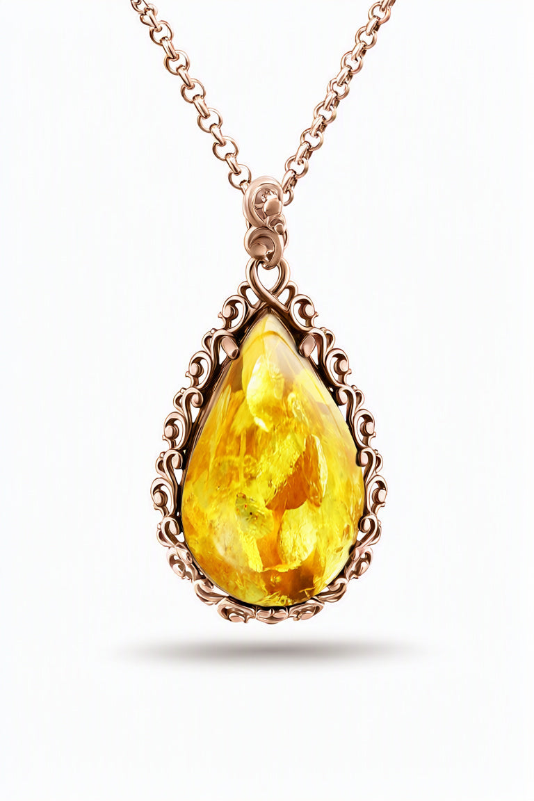Teardrop Lemon Amber Silver Pendant — DARVIN (Pre-Order)