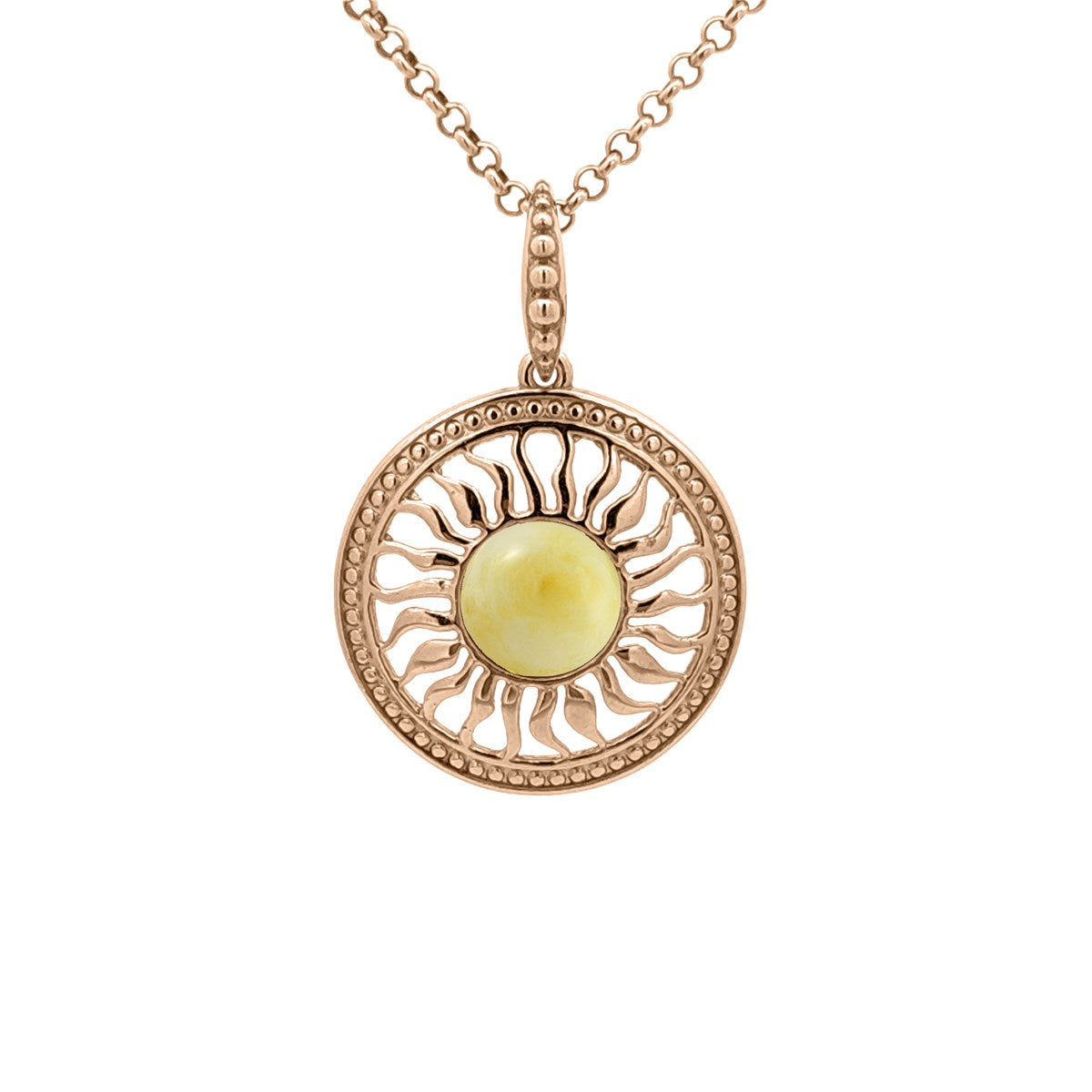 Round White Amber Silver Pendant — DARVIN (Pre-Order)