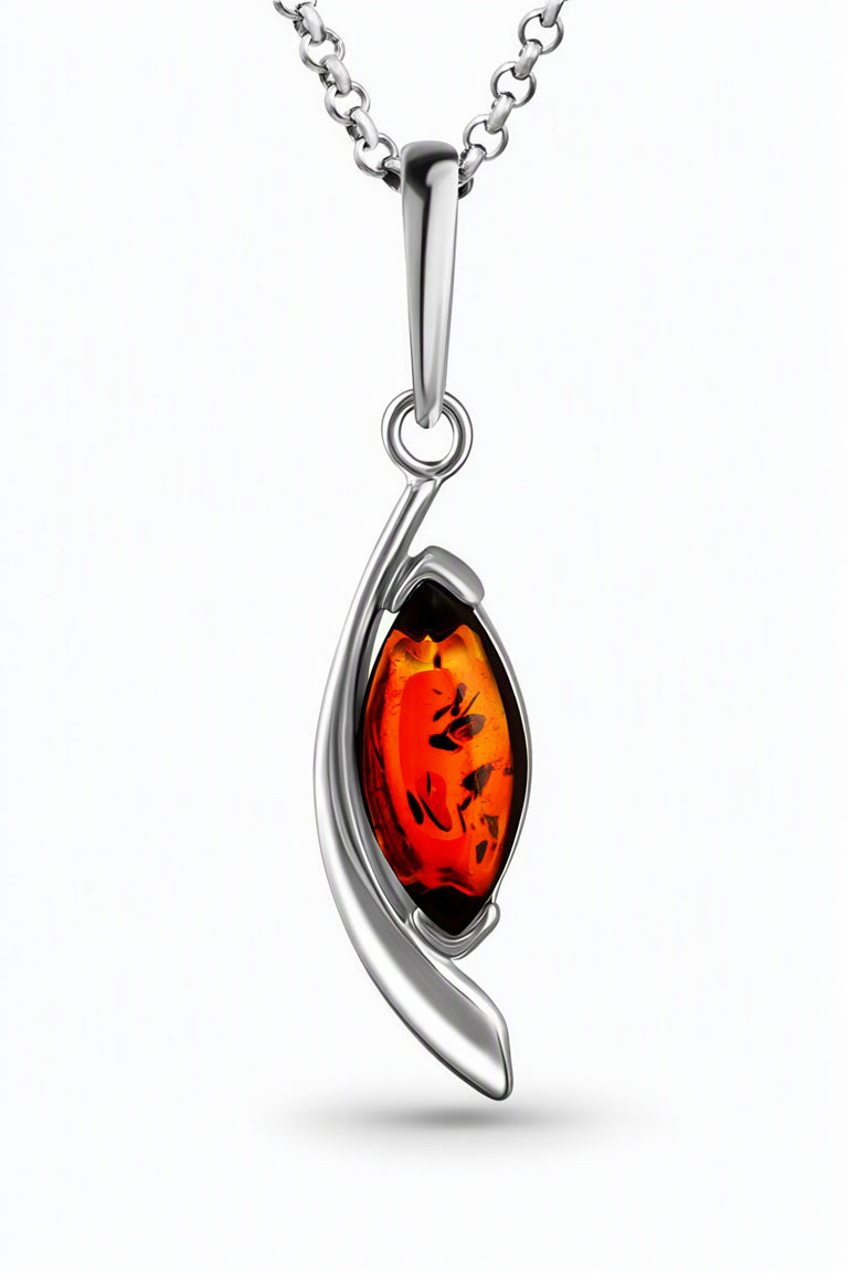Marquise Cognac Amber Silver Pendant — DARVIN (Pre-Order)