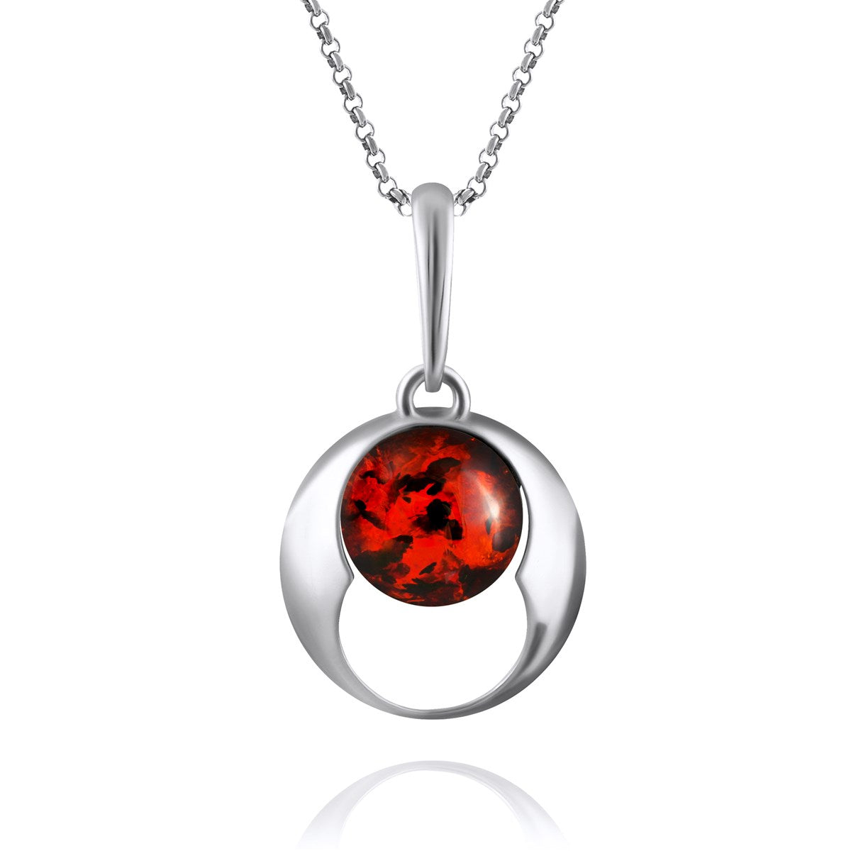 Round Cognac Amber Silver Pendant — DARVIN (Pre-Order)