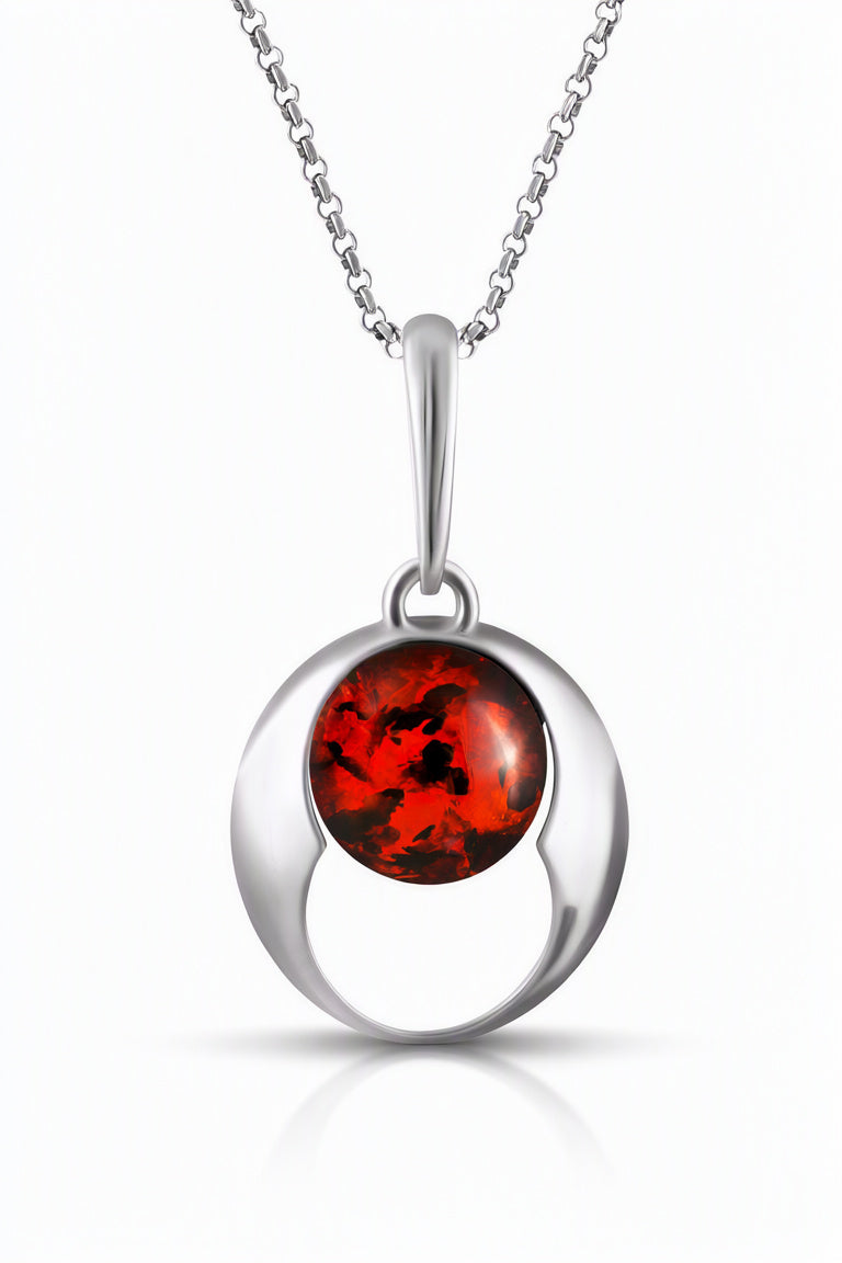 Round Cognac Amber Silver Pendant — DARVIN (Pre-Order)