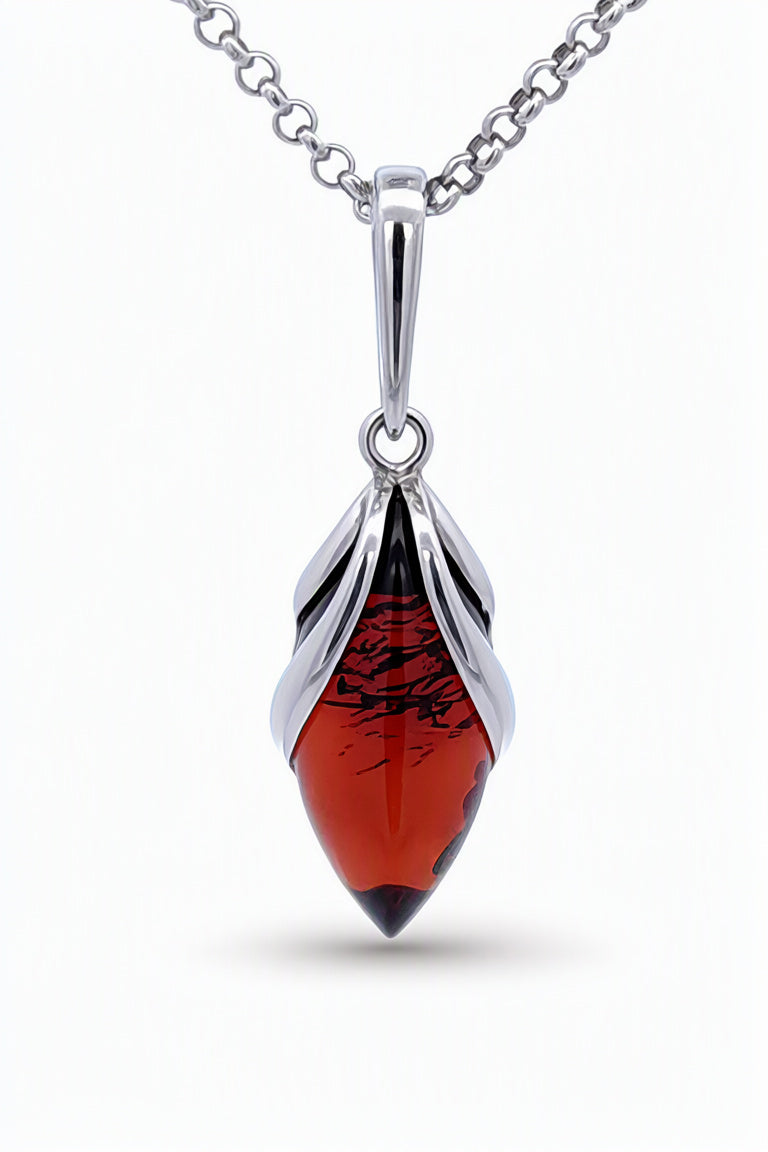 Marquise Cognac Amber Silver Pendant — DARVIN (Pre-Order)