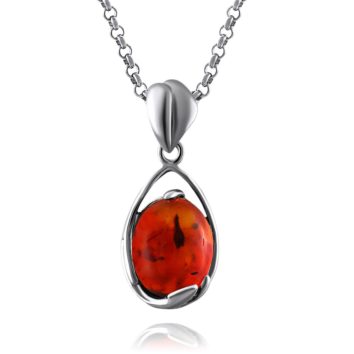Oval Cognac Amber Silver Pendant — DARVIN (Pre-Order)