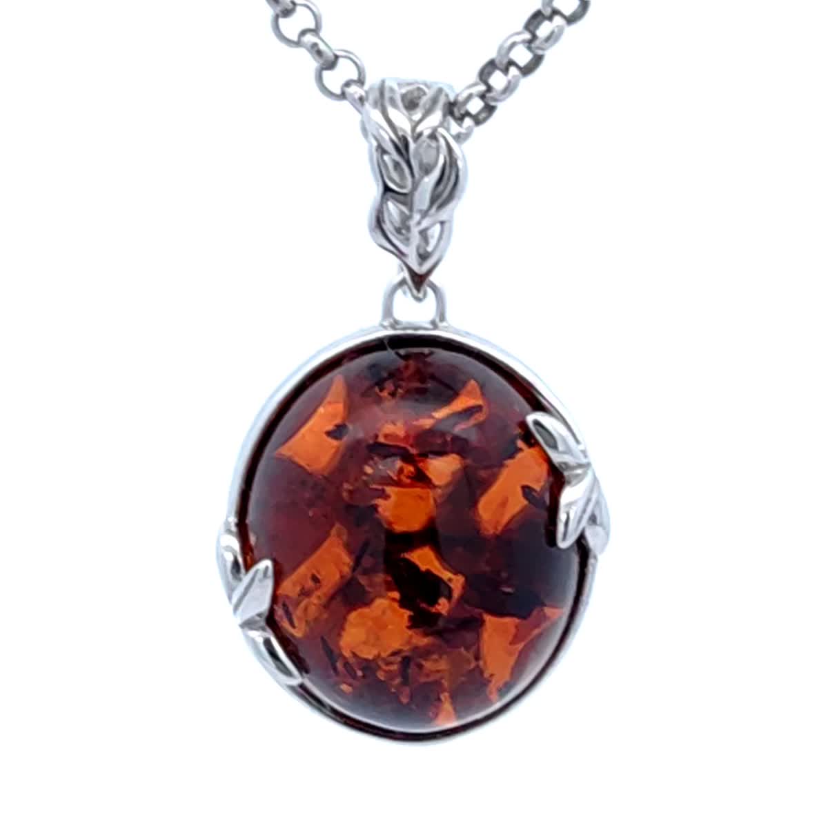 Oval Cognac Amber Silver Pendant — DARVIN (Pre-Order)