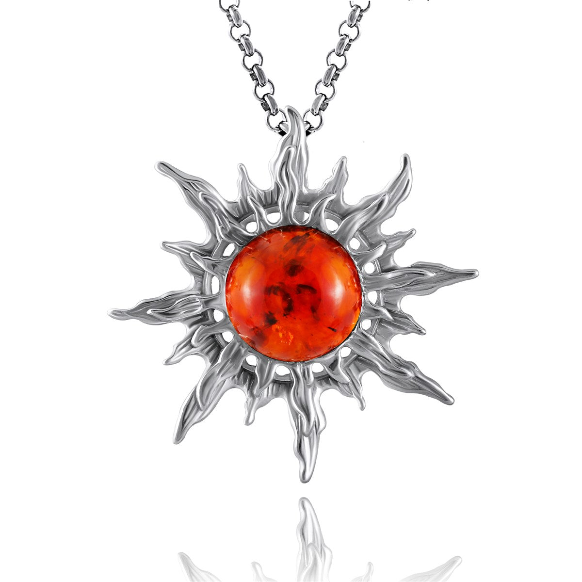 Round Cognac Amber Silver Pendant — DARVIN (Pre-Order)