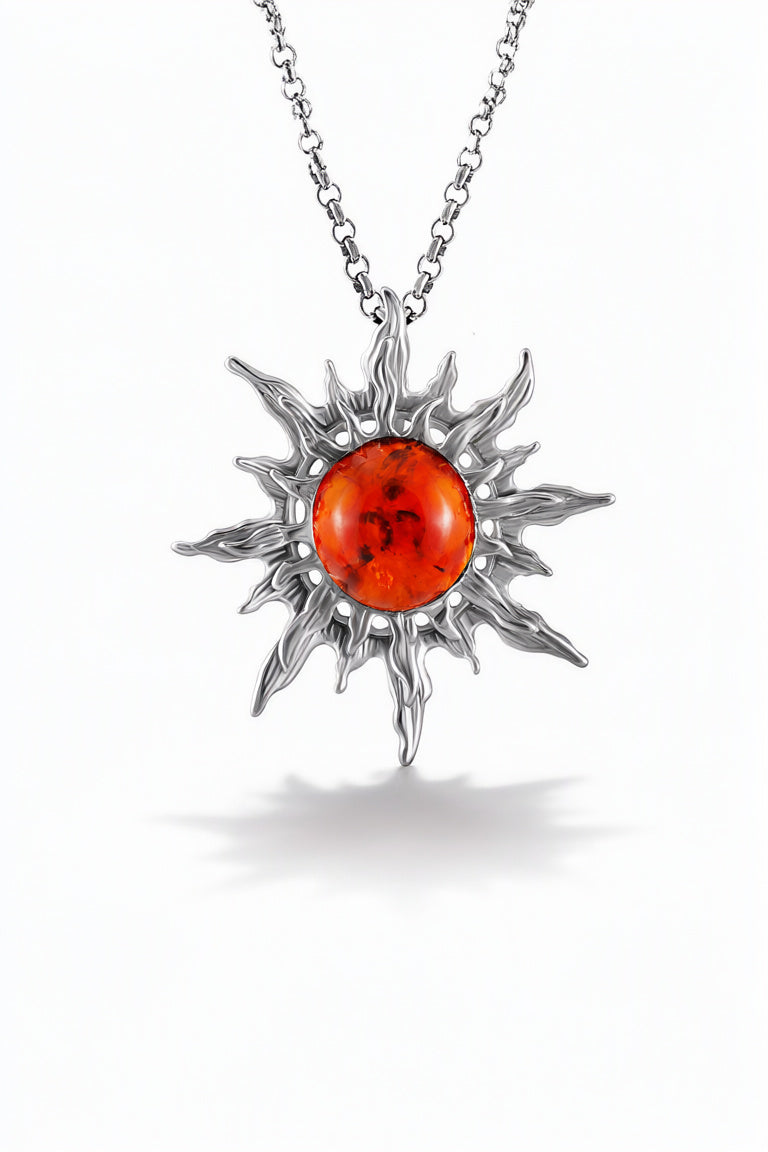 Round Cognac Amber Silver Pendant — DARVIN (Pre-Order)