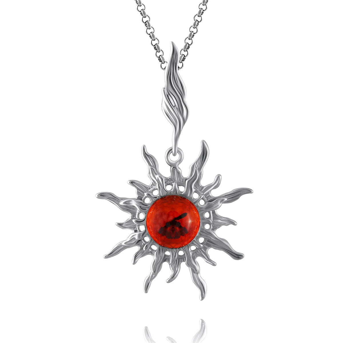 Round Cognac Amber Silver Pendant — DARVIN (Pre-Order)