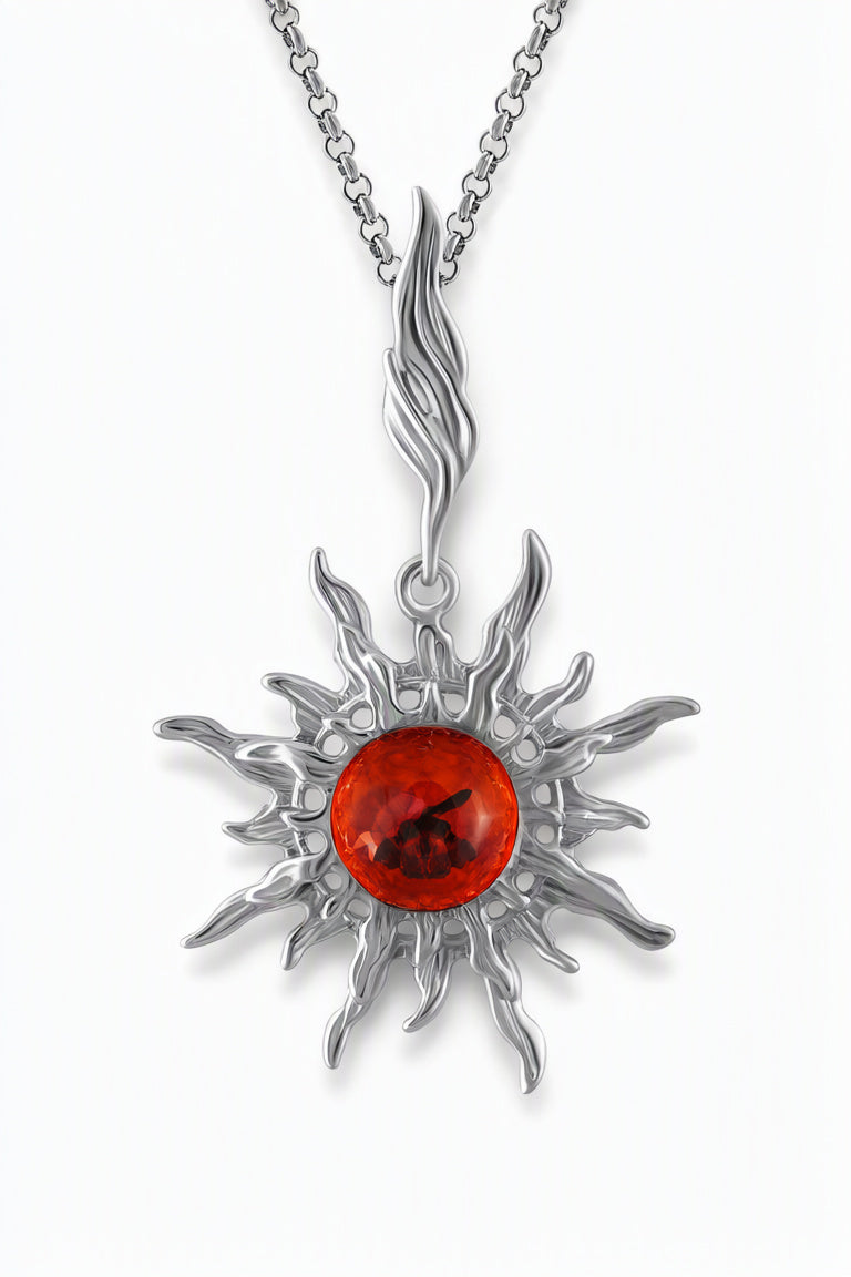 Round Cognac Amber Silver Pendant — DARVIN (Pre-Order)