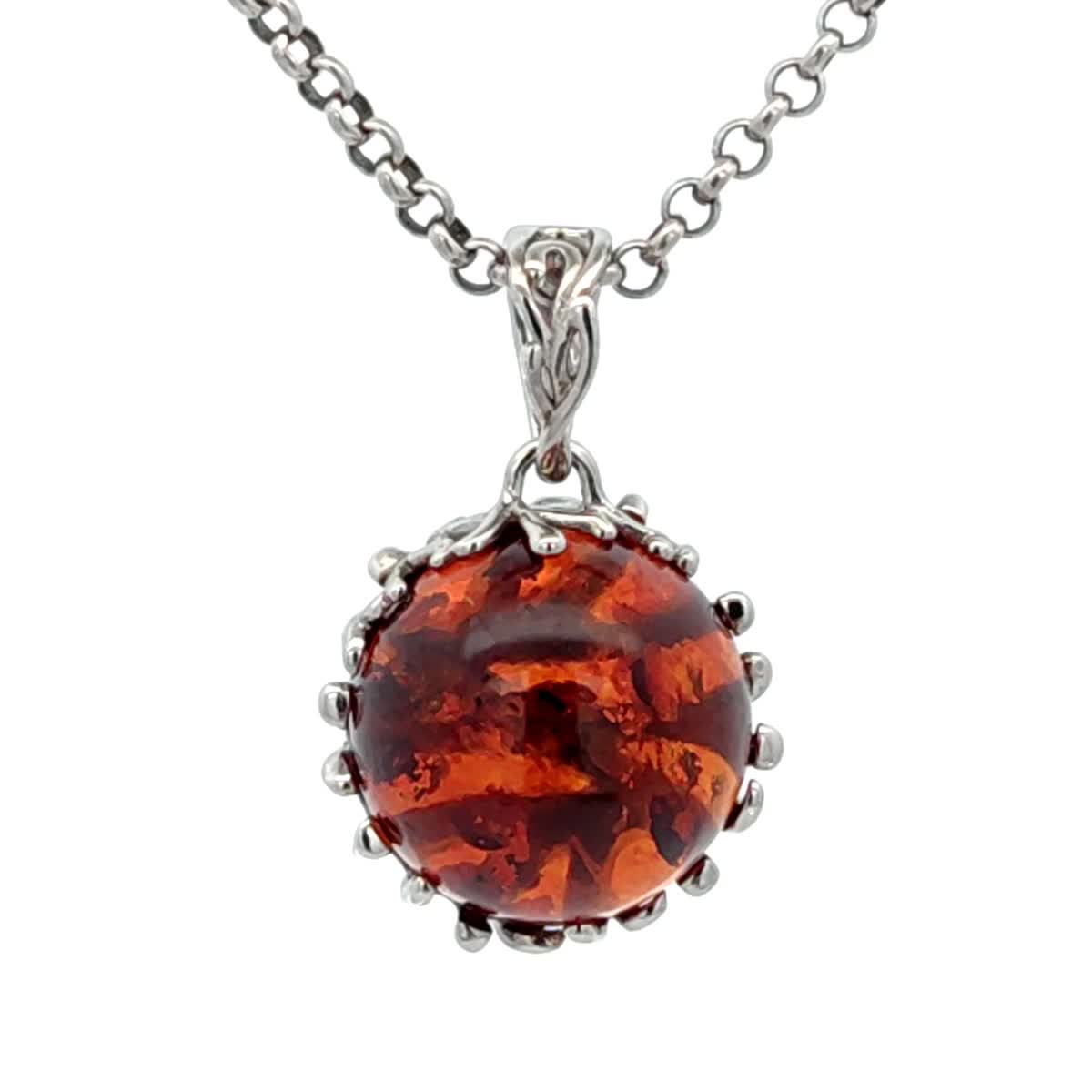Round Cognac Amber Silver Pendant — DARVIN (Pre-Order)