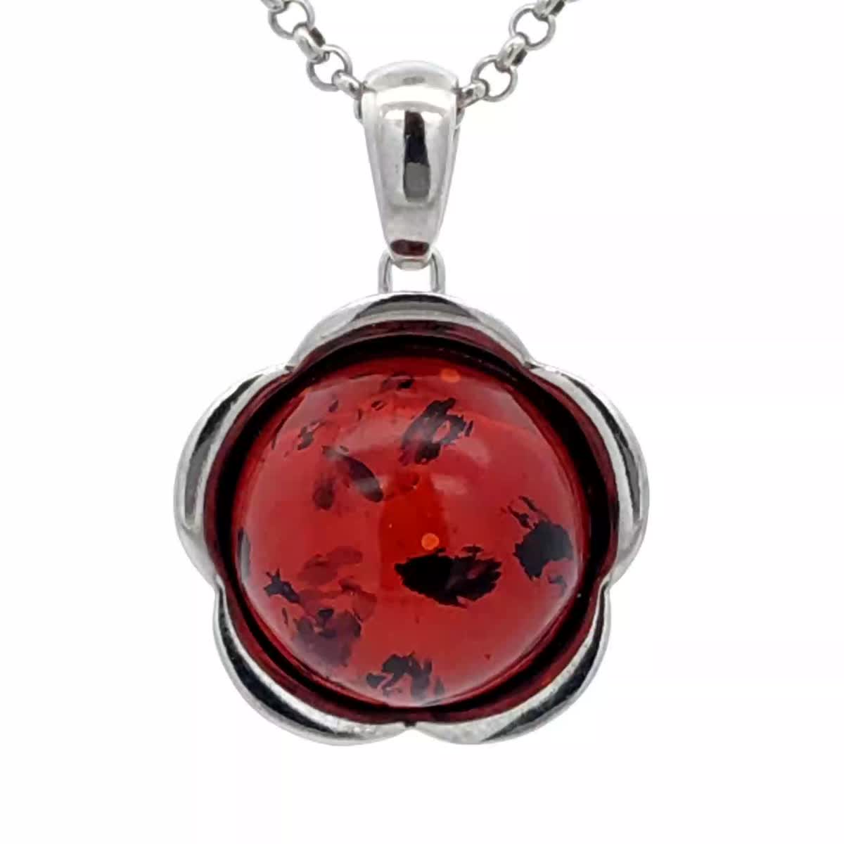 Round Cognac Amber Silver Pendant — DARVIN (Pre-Order)
