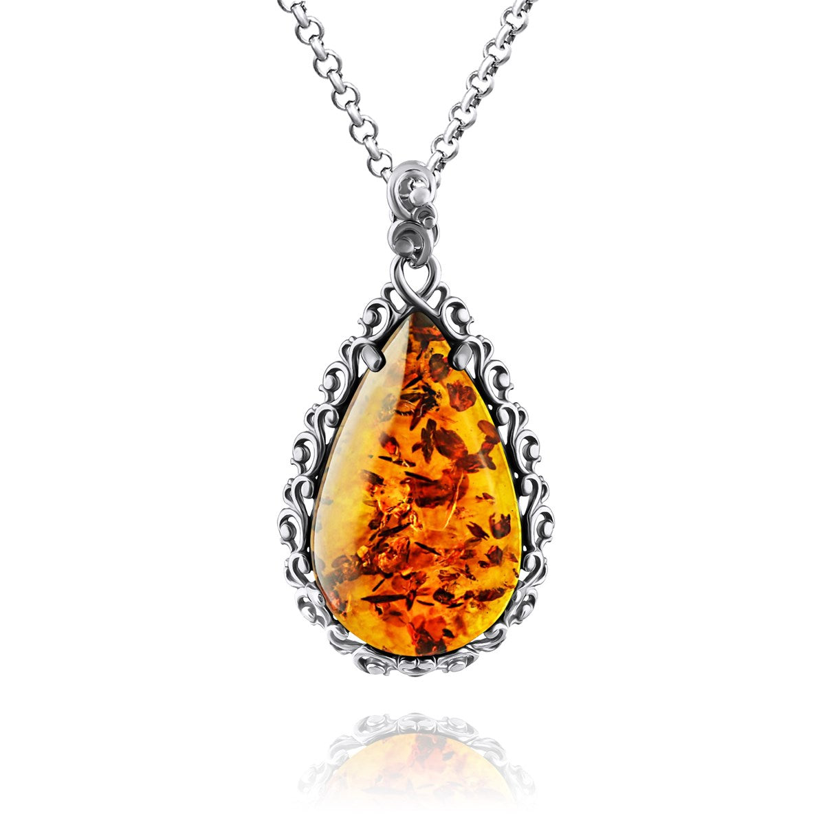 Teardrop Cognac Amber Silver Pendant — DARVIN (Pre-Order)