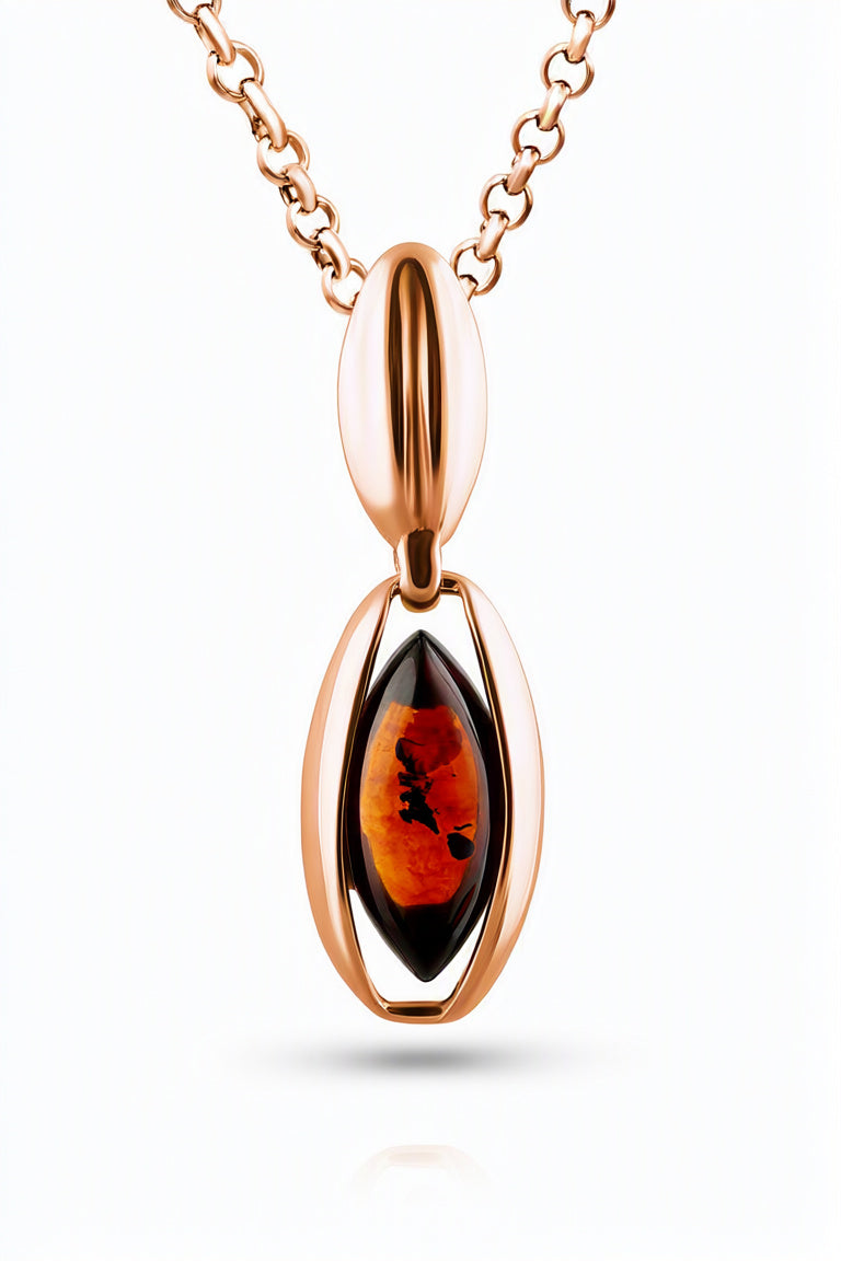 Marquise Cognac Amber Silver Pendant — DARVIN (Pre-Order)