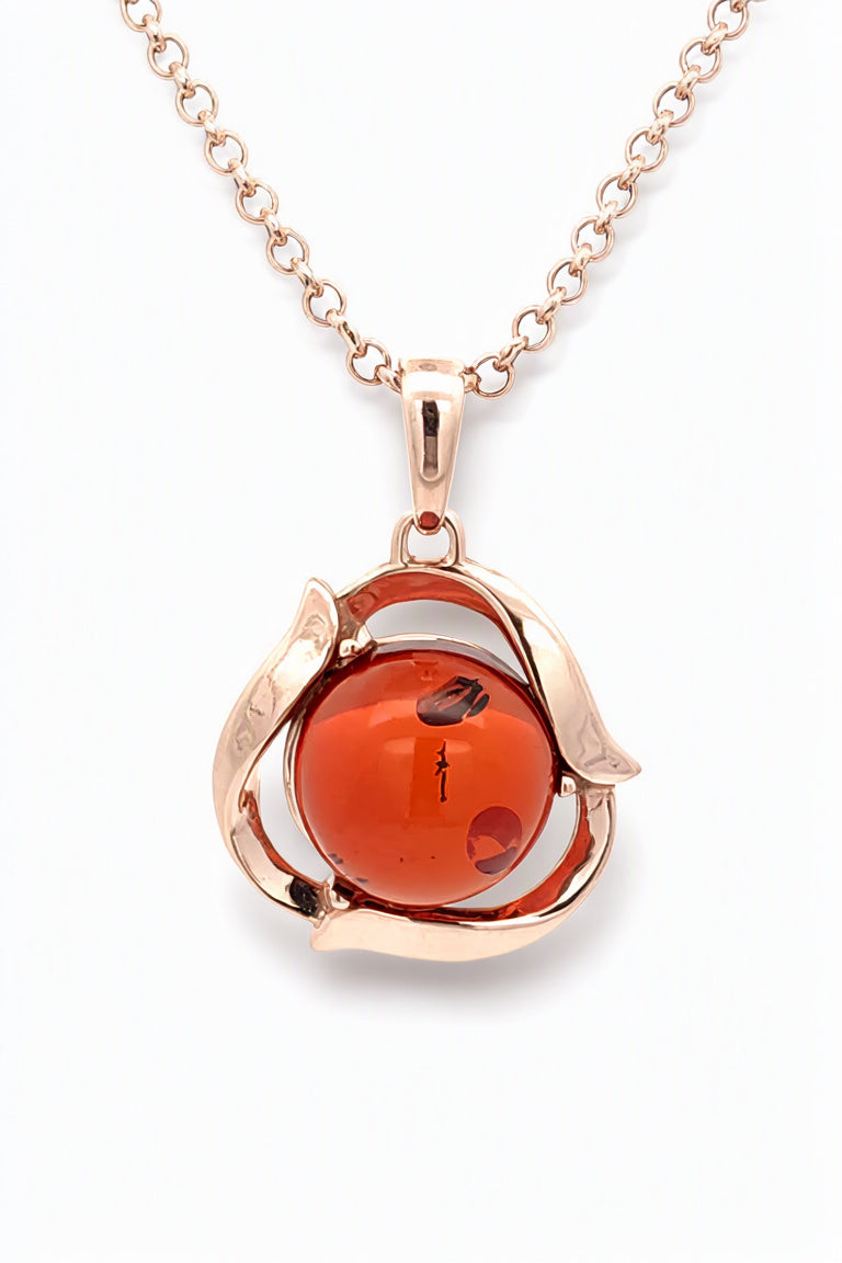 Round Cognac Amber Silver Pendant — DARVIN (Pre-Order)