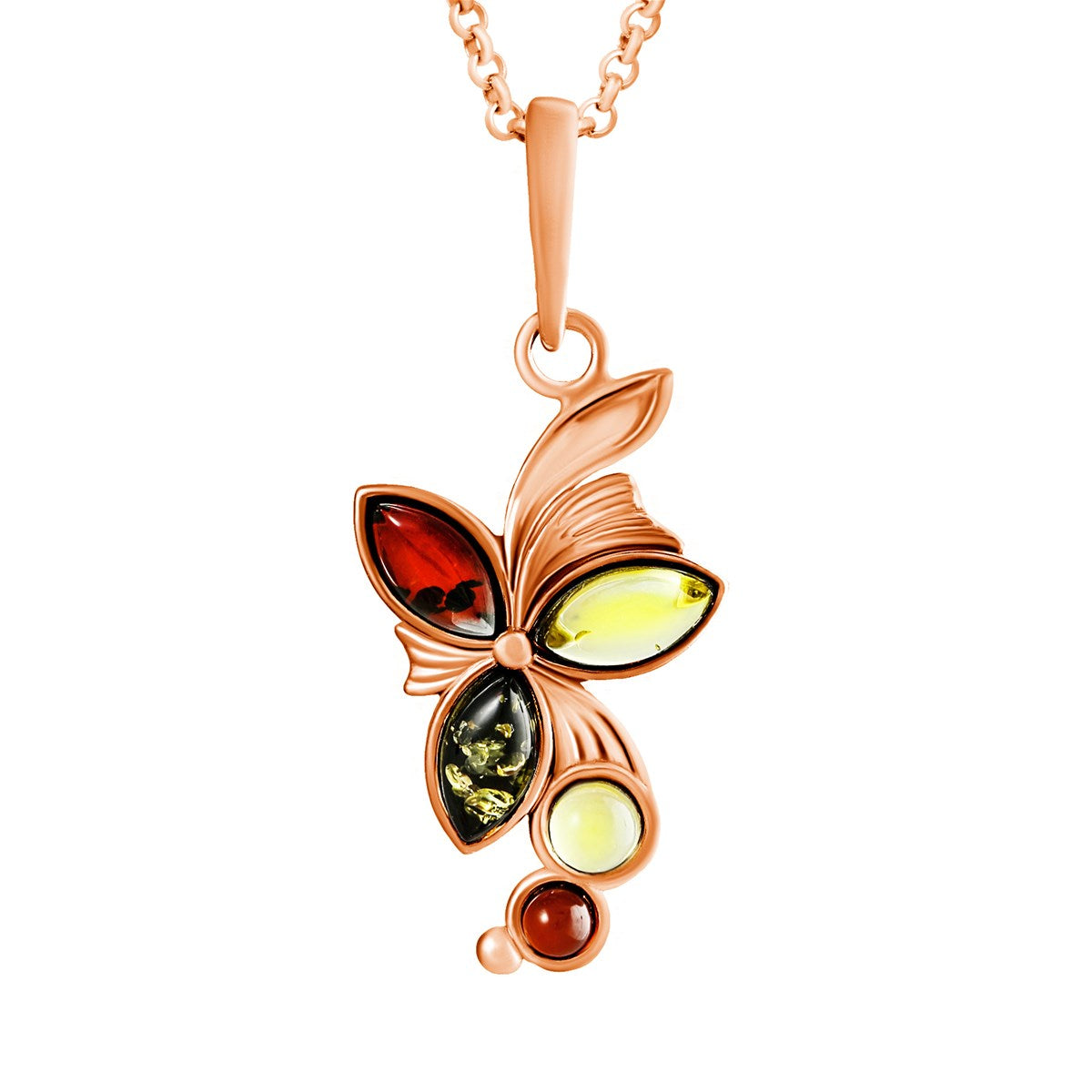 Marquise Mixed Amber Silver Pendant — DARVIN