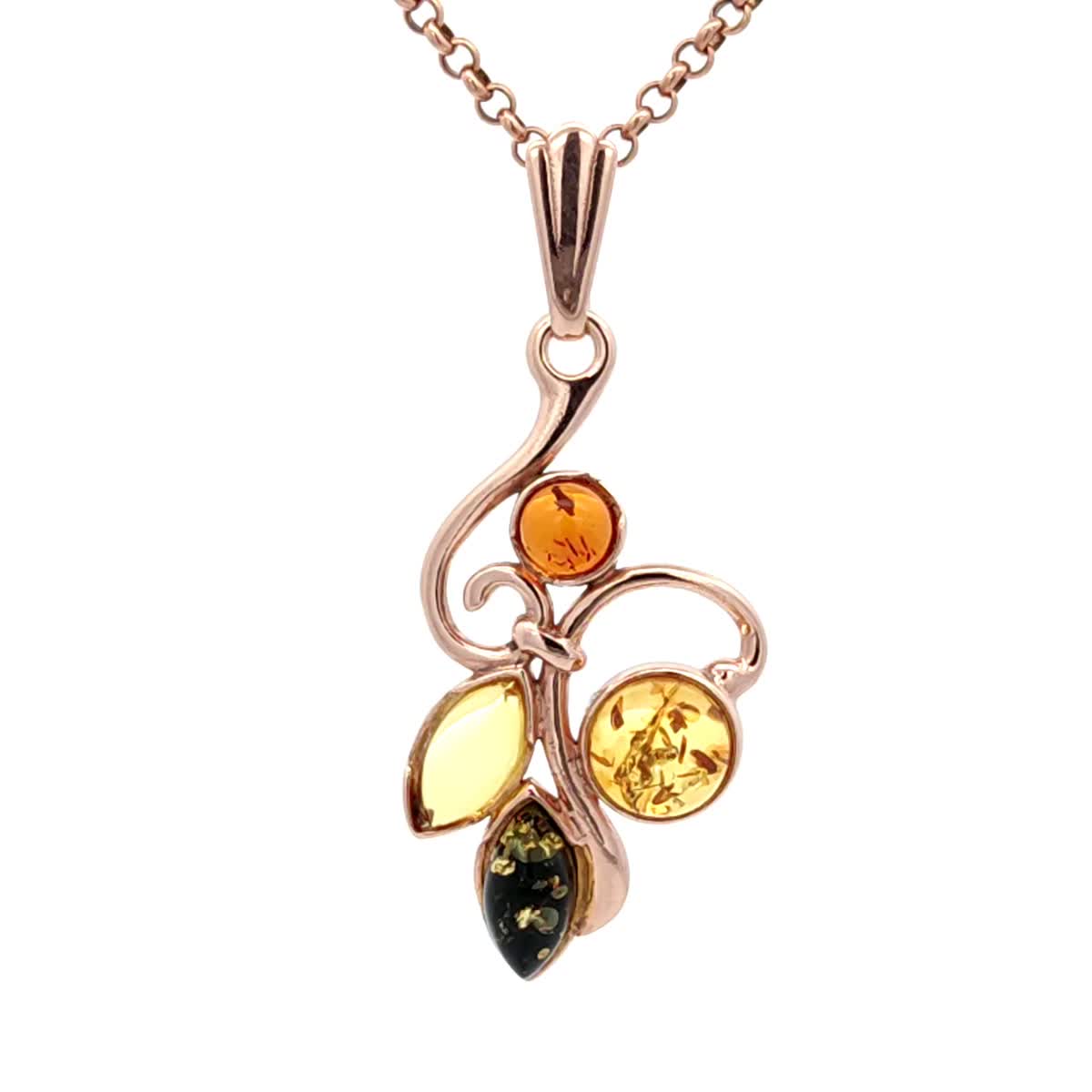 Round Mixed Amber Silver Pendant — DARVIN