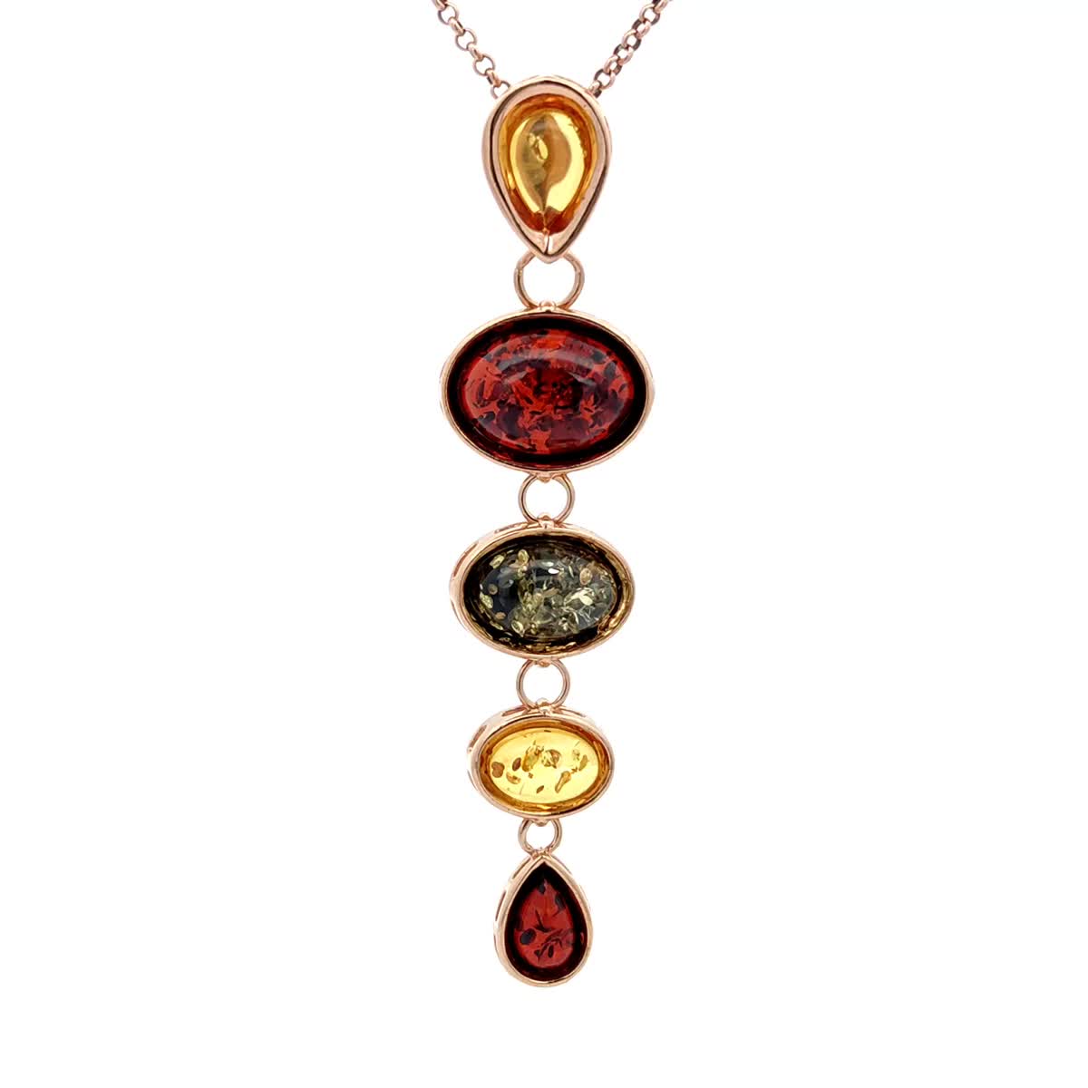 Oval Mixed Amber Silver Pendant — DARVIN (Pre-Order)