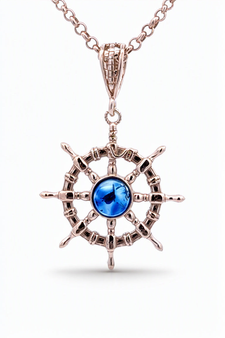 Round Treated Blue Amber Silver Pendant — DARVIN (Pre-Order)