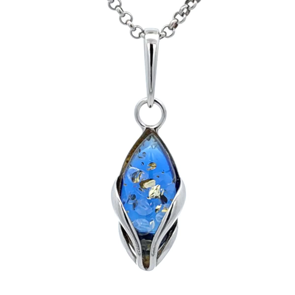 Marquise Sapphire Blue Amber Silver Pendant — DARVIN (Pre-Order)